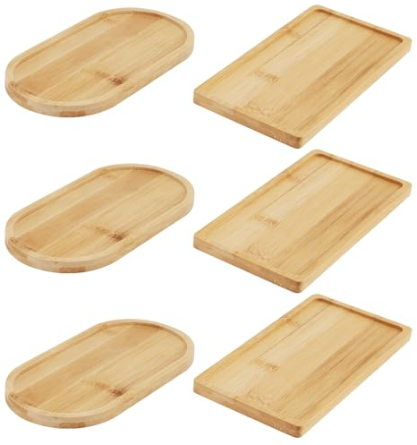 MUNGHOK 6 vassoi in bambù ovali e rettangolari, 17,5 x 8,8 cm, piccoli piatti da portata in legno, decorazione per tè, sottobicchieri e gioielli