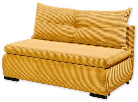 Stella Trading Charlie Bequemes Schlafsofa mit Bettkasten in Cord-Optik, Mustard - Kompaktes Sofa mit Schlaffunktion - 153 x 75/90/92 x 83 cm (B/H/T)