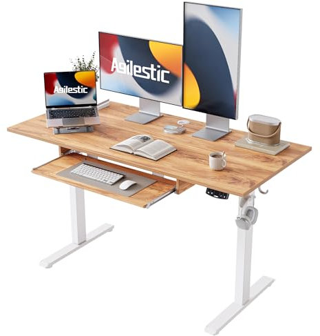 Agilestic Höhenverstellbarer Schreibtisch mit Tastaturablage, 120 x 60 cm elektrischer Stehschreibtisch, Stehcomputer-Tisch mit Speicher-Voreinstellungen, modernes Gaming-Arbeitsplatz, Hellbraun