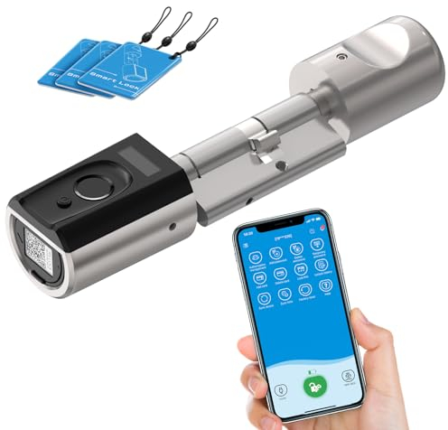RUILON Serrure Empreinte Digitale - TouchEBL41 Serrure connectee Porte Entree IP65 avec 3 Cartes RFID, Cylindre biometrique 40x30 pour épaisseur de Porte 50-100 mm Maison Bureau Facile à Installer