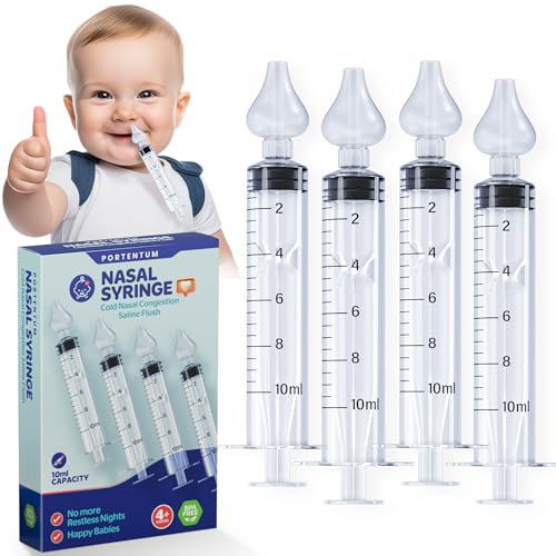PORTENTUM Jeringa lavado nasal bebe 4 pcs, lavados nasales bebe 10 ml, jeringuilla lavado nasal bebe con puntal cómodo de silicona