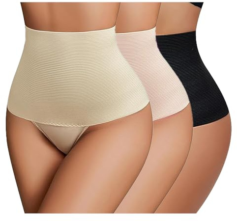 KOEMCY Bragas sin Costuras Mujer 3 Piezas Braga Faja Reductora Abdomen Braguitas Moldeadoras Cintura Alta Thong Shapewear Barriga Body Shaper (L)