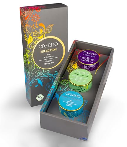 Creano Coffret cadeau tisane bio en vrac - CALM DOWN' - 3 types de thé différents dans des boîtes métalliques - 27 g - végétalien et sans gluten*