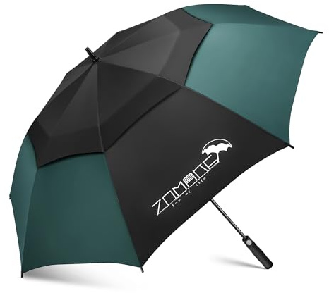 ZOMAKE Ombrello Pioggia Grande 157cm, Umbrella Golf Antivento Resistenti per Uomo Donna, Lungo Ombrelli Robusto Extra Large Automatico (Nero/Verde Scuro)