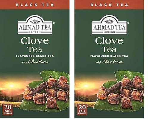 Ahmad Tea - Clove Tea - Té Negro con Clavo - Con Clavo - Bolsitas de té selladas con aroma y envueltas individualmente con 2 g de té por ración - 20 bolsitas de té con cinta (Paquete de 2)