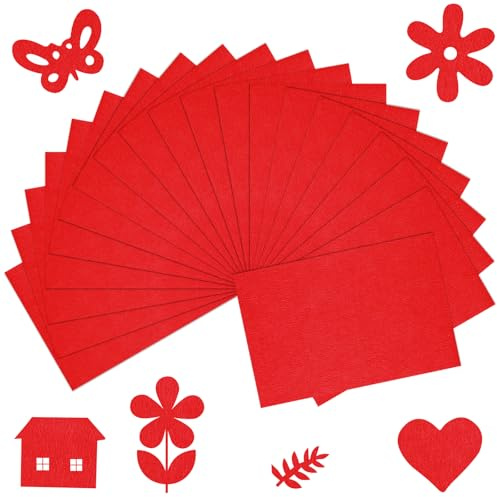 BOUBONI 20 fogli di morbido feltro, 20,3 x 30,5 cm, colori assortiti, per artigianato fai da te, cucito, patchwork, non tessuto (20, rosso)