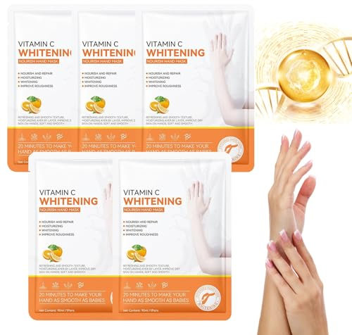 Maschera per Mani con VC, Hand Mask, Confezione da 5 Pezzi, Guanti Idratanti per la Sbiancamento Cura delle Mani, Per la Pelle Secca, Invecchiata e Screpolata