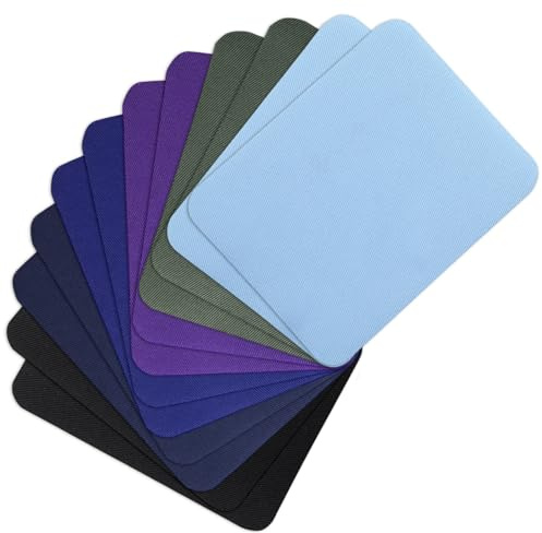12 Patchs Thermocollants à Repasser, 12,5 x 9,5 cm, Patch Jean Thermocollant et Tissu Autocollant Réparation pour Vêtements, Jeans (Bleu Clair, Bleu Foncé, Bleu Marine, Violet, Noir, Gris)