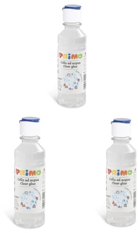 PRIMO - Colla Liquida Trasparente a Acqua 240 ml con Tappo Dosatore Fissante e Ribagnabile, Lucido per Incollare e Lucidare Lavoretti Creativi +3 Anni (3 pezzi)