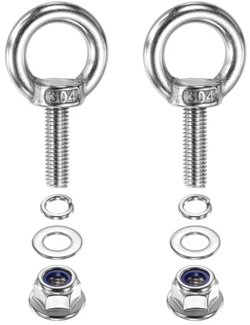 PATIKIL M8 X 25mm Bullone Ad Anello Con Spalla 2 Pezzi 304 Acciaio Inossidabile Anello Di Sollevamento Bullone Ad Anello Filettato Con Dadi A Flangia Di Blocco Molle E Rondelle Piane