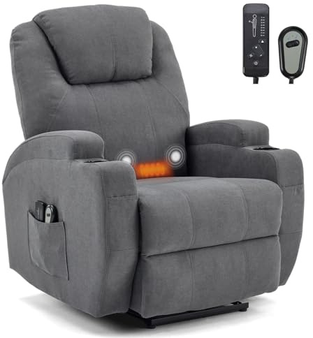 TactFire Fauteuil Électrique Relax, Fauteuil de Relaxation avec Massage | et Chaleur, Inclinaison Réglable et Repose-Pieds (Gris foncé)