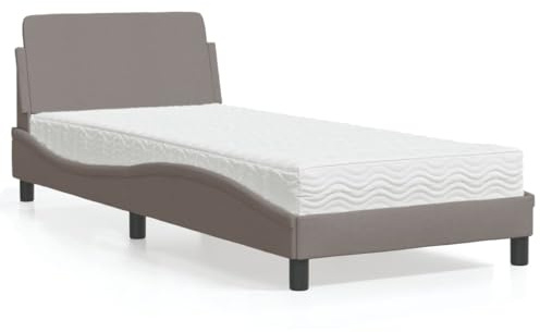 QUAHEAS Sängkudde, Dover Taupe 90 x 190 cm med madrass, tygöverdrag, vågdesign, furu, H2/H3, vändmadrass för enkelrum