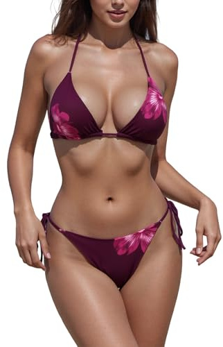 Women's String Halter Bikini Set Sexy Tie Backless Triangle Bikini and Thong Bathing Suit 2 Piece Beach Swimsuit