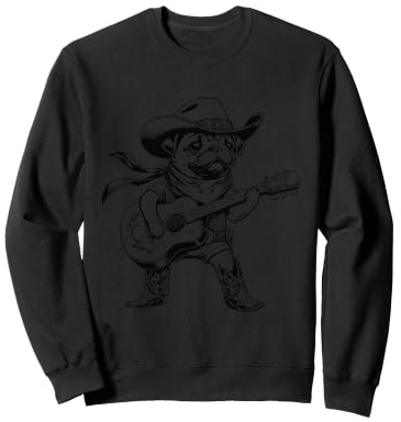 Guitare Rustique Carlin Cowboy Musicien Chien Western Country Music Sweatshirt