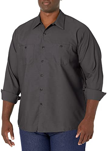 Red Kap Men's Industrial Work Shirt, Regular Fit, Long Sleeve, Charcoal, Large