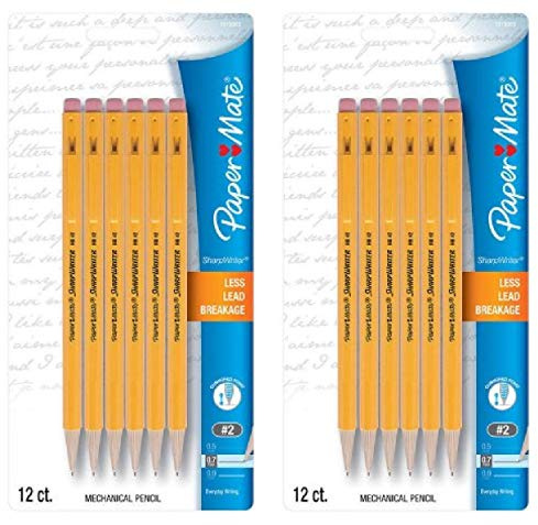 Paper Mate SharpWriter Mechanical Pencils, 0.7mm, HB #2, Yellow, 24 Count