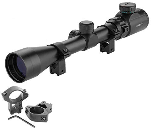 Aufun Lunette 3-9x40EG Réticule Mil-Dot, Anti-buée, Points de visée Rouges ou Verts avec 11mm Montures pour la Chasse et Le Sport Tactique