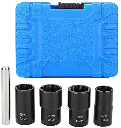 Demonteringssats fälglås, fälglåsknäckare, mutterborttagare 5 st. Twist Socket Set Låshjul Mutter Bultar Uppfödningsskruvar Extractor Removers 17mm 19mm 21mm 22mm Hylsnyckel