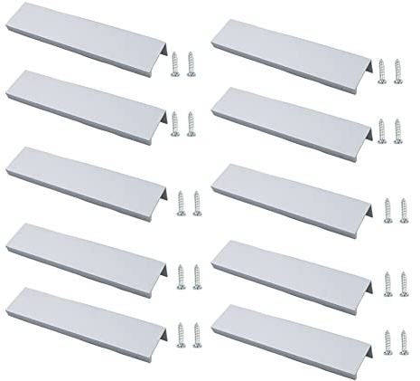 JNRFTY 10 Piezas Tiradores Para Cocina Negro Tiradores Armarios,Manijas de Cajón de Estilo Moderno Con Tornillos Para gabinetes, Cajones, Zapateros, Mesitas de Noche-Largo total 120MM,Plata