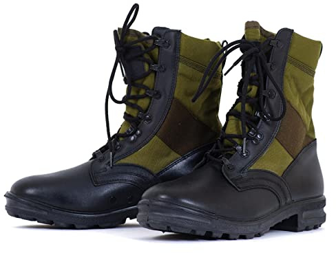Original German Army Jungle Boots For Men - BALTES Black/Green Men’s Military Boots - Leather Combat Boots Men (9)