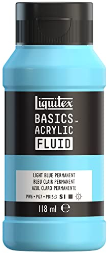 Liquitex 8870401 Basics Fluid - Peinture acrylique à consistance fluide, à séchage rapide, résistante à la lumière, imperméable, à base d'eau, Flacon de 118 ml, Bleu Clair Permanent