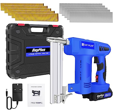2 in 1 Nailer Stapler Gun Cordless Brad Nailer with 1.5Ah Battery Case Staples and Nails for Wood Floor Carpet Fence DIY Projects