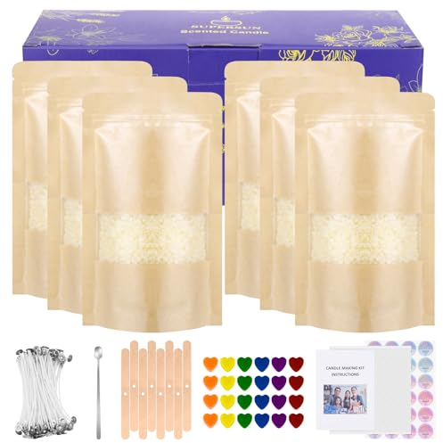 SUPERSUN Kerzen Selber Machen Set Bienenwachs Pastillen Kerzenwachs für Kerzen zum Gießen 1Kg Candle sets für Herstellung von Kerze Kerzenwachs zum gießen inkl. Färbeblöcke Rührlöffel Dochte