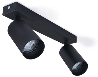 KOLORENO Lampada da Superficie Viki - GU10 - Lampada da Parete Faretto x2 - Faretto da Soffitto in Metallo - Nero, 300x164x40 mm
