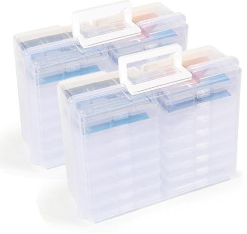 GREELUE Fotobox, Sortierboxen für Kleinteile, 32 innere Fotohalter, Aufbewahrungsbox Transparent für Postkarten, Fotos, Spielzeug (Transparent-32)