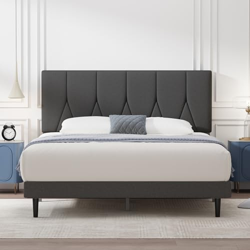 Yocreat Small Double Bed Frame with Headboard, Dark Grey, 120×190