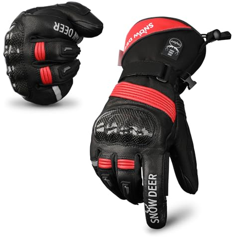 SNOW DEER Guanti riscaldati, guanti da moto, batteria al litio ricaricabile, guanti da sci per uomo e donna, sci, caccia, equitazione, ciclismo, campeggio (nero-rosso, S)