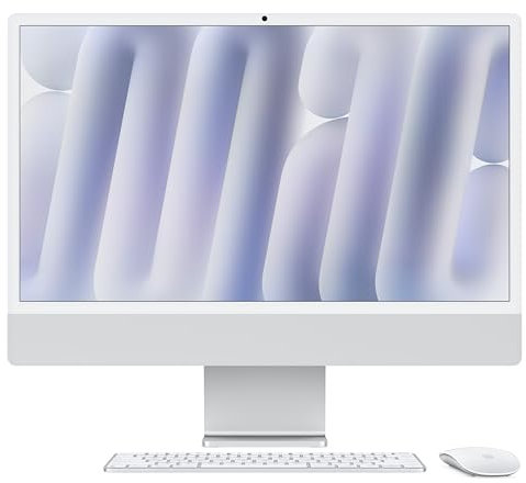 Apple iMac All-in-One Desktop-Computer mit M4 Chip mit 10 Core CPU und 10 Core GPU: 24 Retina Display, 16 GB gemeinsamer Arbeitsspeicher, 256 GB SSD Speicher, passendes Zubehör; Silber