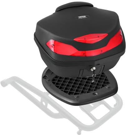 VEVOR Motorrad-Topcase Motorradkoffer 48 L Heckbox aus PP-Material mit Rückenkissen, wasserdichte & abnehmbare Motorrad-Topbox mit Mehrlochboden Helmkoffer schwarz (565 x 500 x 380 mm)