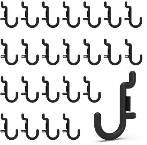 HUHOLE Lot de 100 crochets en plastique pour panneau perforé – Crochets noirs pour accrocher bijoux, outils, matériel, crochet en J pour panneau perforé de 6,35 mm uniquement – Crochets durables pour