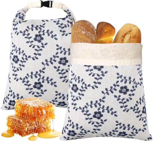Bolsa de pan de cera de abejas, reutilizable, bolsa de pan portátil con forro interior de cera de abejas, bolsa de pan, accesorios para hornear, film transparente para casa y camping (2 unidades)