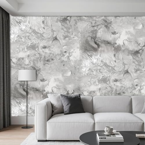 Anttyscar Marble Silver Grey Wallpaper for Living Room, Feature Metallic Marble Effect, Silver Grey Embossed Modern Glitter Textured Wallpaper, for Bedroom, Hallway and Stairs