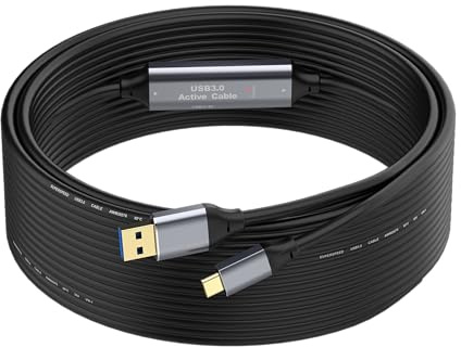 SSS·GRGB 50FT (15M) USB 3.0 Extension Cable, USB-A to USB-C/Type C Cord with 2 Signal Boosters, 5Gbps Data Transfer & Power for MacBook, Laptops, Cameras, Printers, Scanners, VR Devices, and More