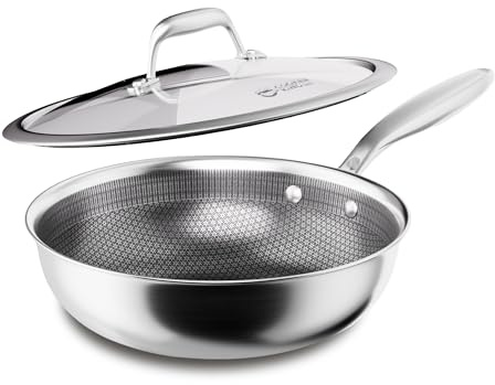 COOKER KING 10-Inch Wok with Lid, Hybird Nonstick Wok Professional Grade, Stainless Steel Woks & Stir-Fry Pans, Stay-Cool Handle, Dishwasher & Oven-Safe,Compatible with All Cooktops