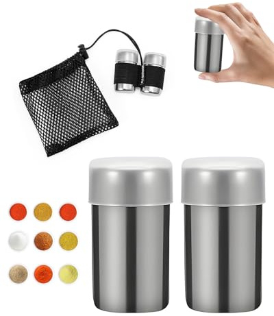 HUVZOR Sale e Pepe Set, 2pcs Mini Saliera da Tavola, Saliera e Pepiera in Acciaio Inox, Porta Spezie Contenitore per Cucina Domestica Ristorante Barbecue Tavolo da Pranzo, Con Tasca portaoggetti