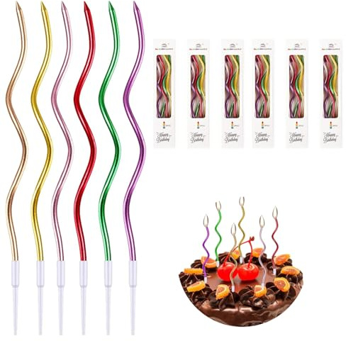 36 Pezzi Candele di Compleanno a Spirale Lunghe e Sottili,con Superficie Metallica e Colori Multicolori,per Decorazioni di Torte,Cupcakes,Compleanni,Matrimoni,Altre Feste