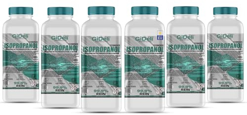GiDeli Isopropanol 99,9 % 6 x 1 L – tekniskt restfri – för service | egna förpackningar per arbetsplats, löser upp fett, harts och självhäftande rester, torkar utan spår på metall