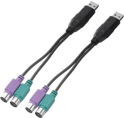 Nexarelle 2 Pcs USB to PS/2 Adapter, PVC USB A Male to Dual PS/2 Female Converter Adapter for Wired Mouse/Keyboard/Computers Accessories, Black