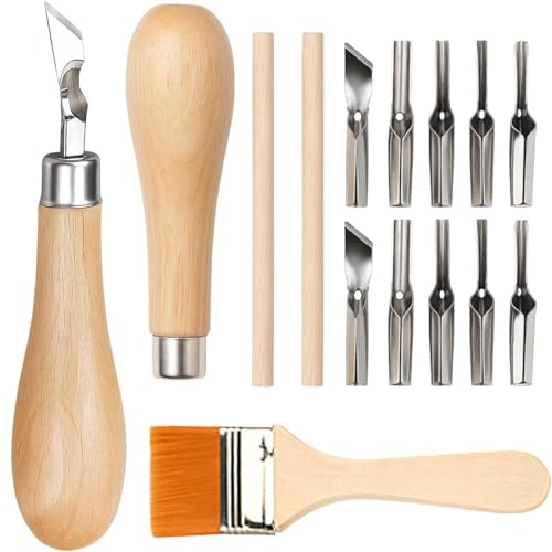 2 Set Lino Cutting Tools, Linoleum Cutter Tools with 1 Cleaning Brush, Cutting Printing Tool Kit for for Printmaking, Sculpture, and Handicrafts, Printing Linocut Printmaking and Stamp