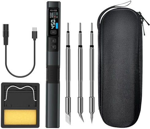 Wattive lödkolv HS-02B, 100 W lödkolv, USB C, intelligent lödkolvset, lödkolv, 2S snabb uppvärmning, 82–450 °C (180–842 °F) uppvärmning för reparationer (3 lödspetsar)