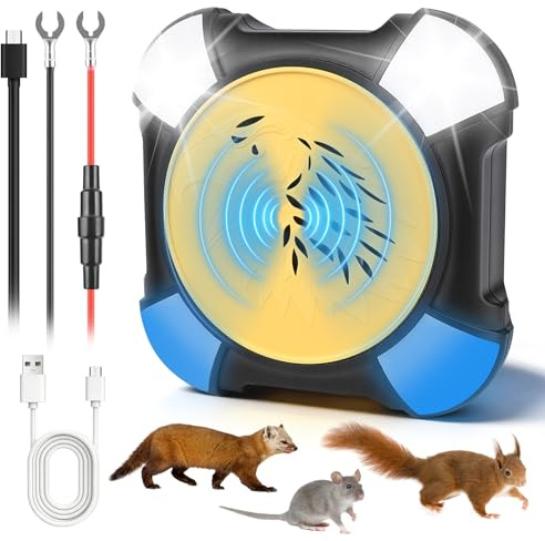 Repelente Ultrasónico de Plagas Ahuyentador de Ratones,Ahuyentador de Animales para Coche, Repelente de Roedores para Coche Coche con luz Intermitente, para áticos, Hogar, Jardín y Automóviles (1)