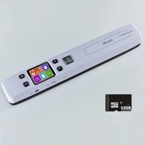 Scanner portatile A4 1050 DPI – Digitalizzatore manuale ad alta velocità, Libri Documenti Foto, Formato JPG/PDF, Scheda MicroSD 32 GB, Batteria Integrata, Display LCD – iScan Handheld