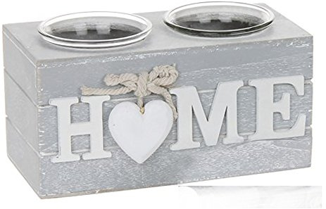 Shabby Chic Grey Provence Heart Double Tealight Holder Home