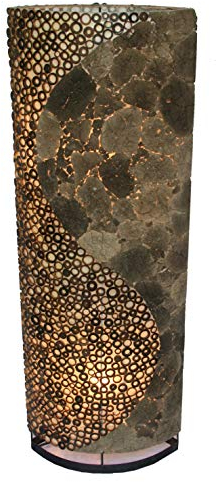 GURU SHOP Stehlampe/Stehleuchte, in Bali Handgemacht aus Naturmaterial, Lavastein, Bambus - Lava yin Yang 100 cm, Stehleuchten