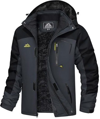 MAGCOMSEN Ski Jacket Men Waterproof Rain Snow Jacket Winter Snowboard Fleece Lined Soft Shell Jackets Coats Outddor Black Gray M