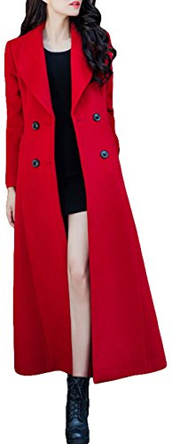 PLAERPENER Manteau en laine de cachemire pour femme avec col en fausse fourrure - Hiver chaud, épais, double boutonnage, long, Rouge, 42